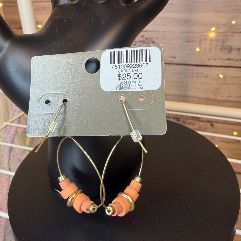 Chico's Gold Earrings with Coral Beads - Picture 5 of 5